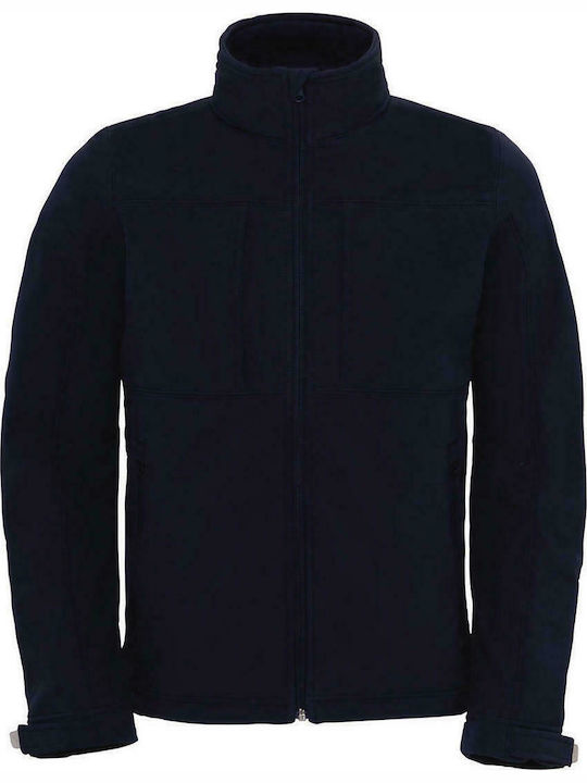 B&C Geacă de lucru pentru bărbați din polar Softshell cu căptușeală detașabilă și glugă detașabilă Albastru marin