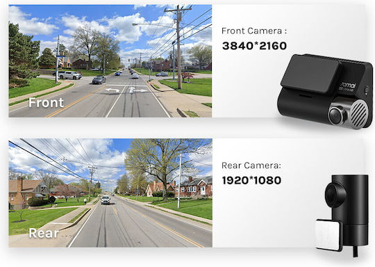 70Mai A800S-1 RC06 4K Windshield Car DVR Set with Rear Camera, 3" Display with Adhesive Tape