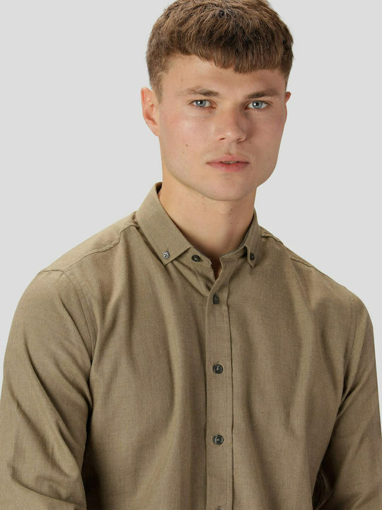 200083 Cămașă Flanelă Mânecă Lungă În Linie Regular Fit Bej
