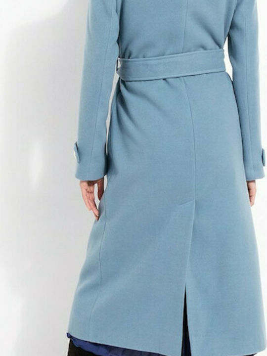 Women's Long Coat with Buttons Light Blue