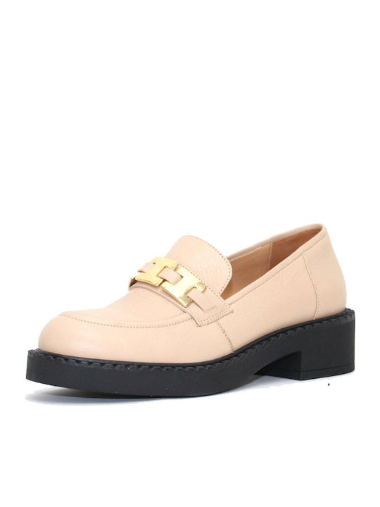 Fardoulis Leather Women's Moccasins in Beige Color