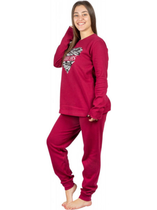 Nina Club Winter Damen Pyjama-Set Baumwolle Burgundisch 630