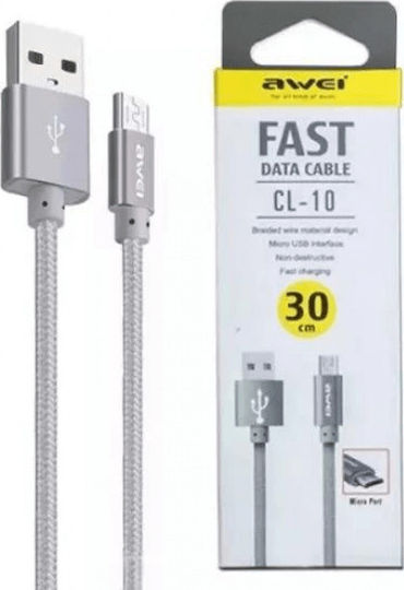Awei Braided USB 2.0 to micro USB Cable Γκρι 0.3m (CL-10)