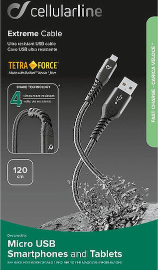 Cellular Line Braided USB 2.0 to micro USB Cable Μαύρο 1.2m (TETRACABMUSB1MK)