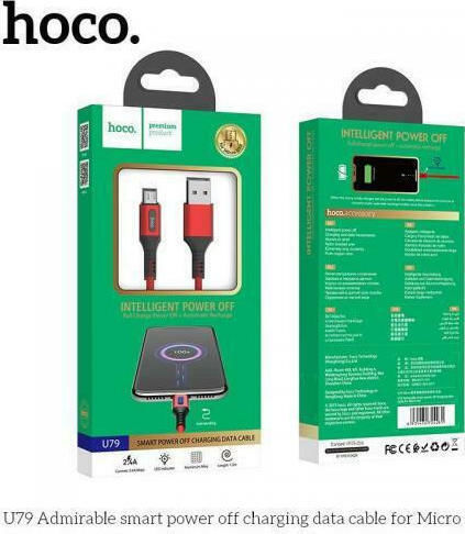 Hoco U79 Braided / LED USB 2.0 to micro USB Cable Κόκκινο 1.2m (HC-U79MRD)