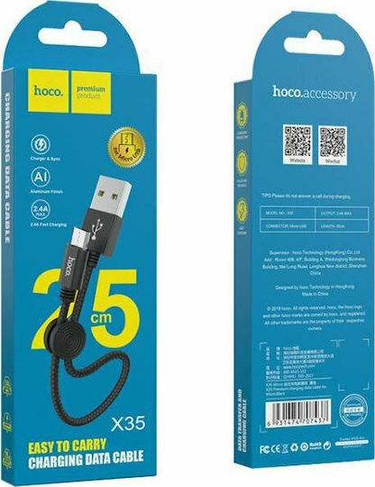 Hoco X35 Braided USB 2.0 spre micro USB Cablu Negru 0.25m 1buc