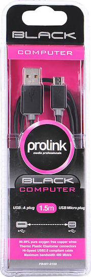 Prolink Regular USB 2.0 to micro USB Cable Μαύρο 1.5m (PB487-0150)