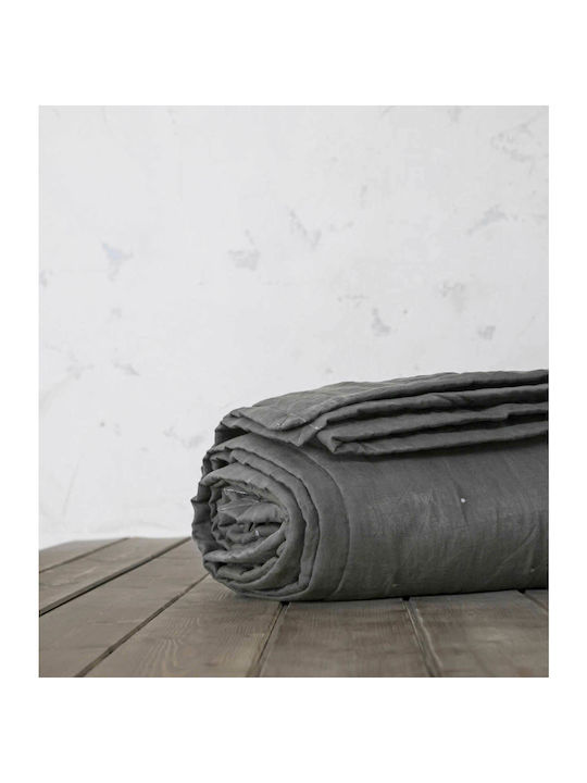Nima Linen Coverlet Queen Size Dark Gray 240x260cm