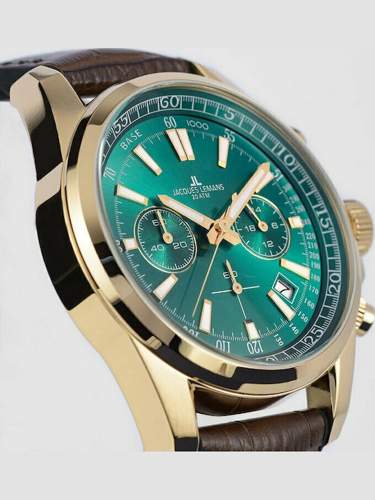 Jacques Lemans Liverpool Ανδρικό Ρολόι 44mm Χρονογράφος Μπαταρίας με Καφέ Δερμάτινο Λουράκι
