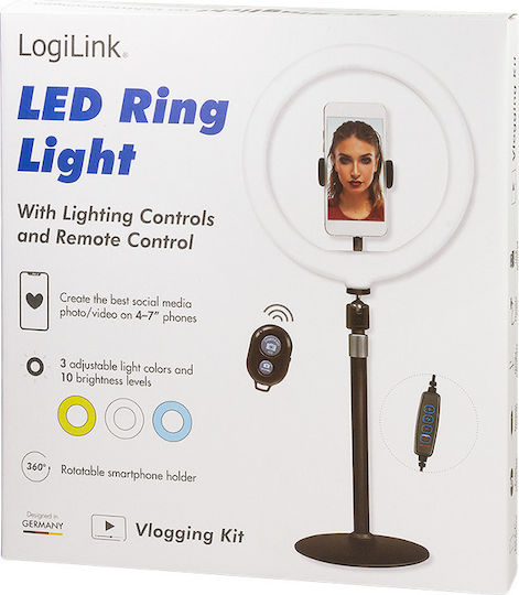 LogiLink Ring Light 25cm με Επιτραπέζια Βάση Στήριξης και Βάση για Κινητό