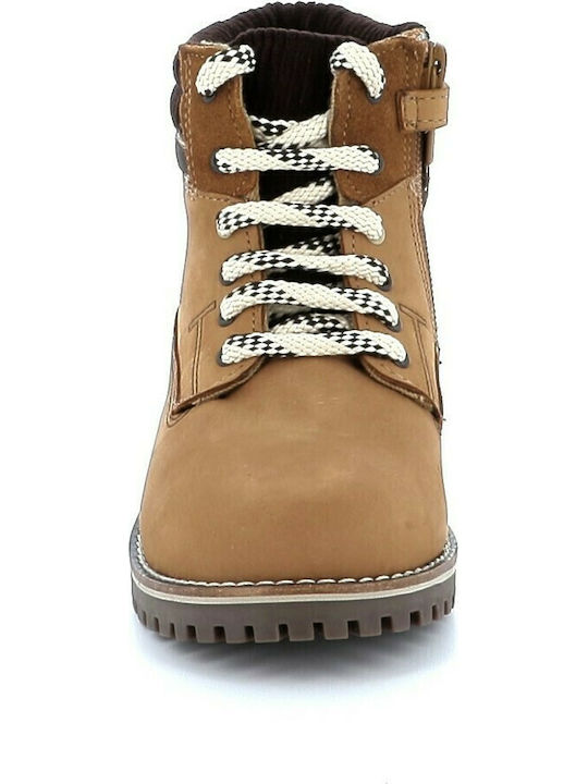 Leather Kids Snow Boots with Laces Yellow