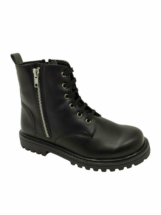 1835 Anatomical Leather Kids Boots with Zipper Black