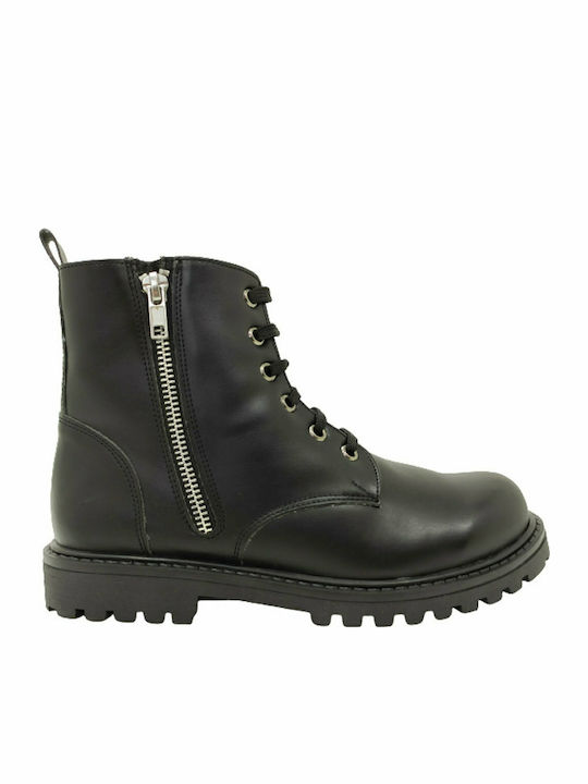 1835 Anatomical Leather Kids Boots with Zipper Black