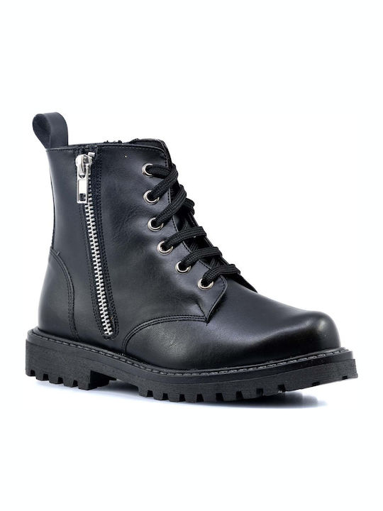 1835 Anatomical Leather Kids Boots with Zipper Black