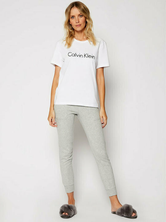 Calvin Klein Χειμερινή Γυναικεία Βαμβακερή Μπλούζα Πιτζάμας Λευκή