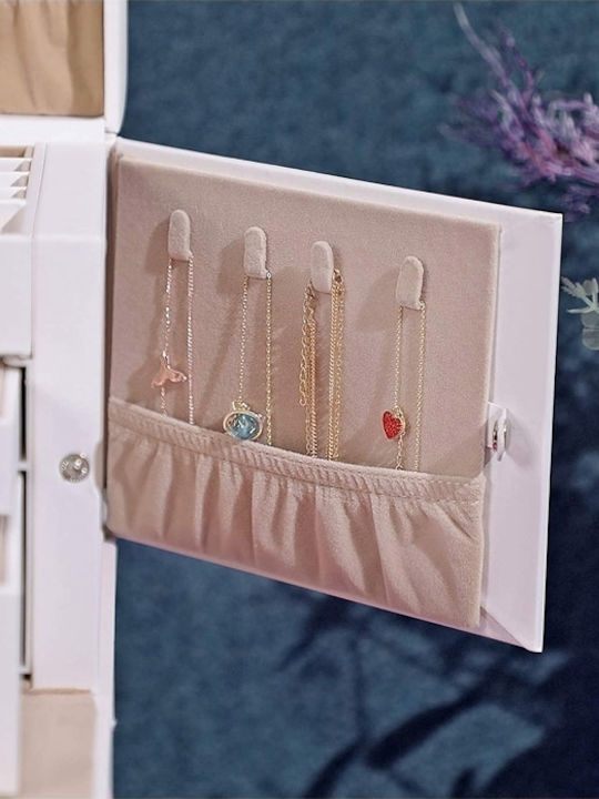 Songmics Metal Jewellery Box with Drawer & Mirror White 26x18x17cm
