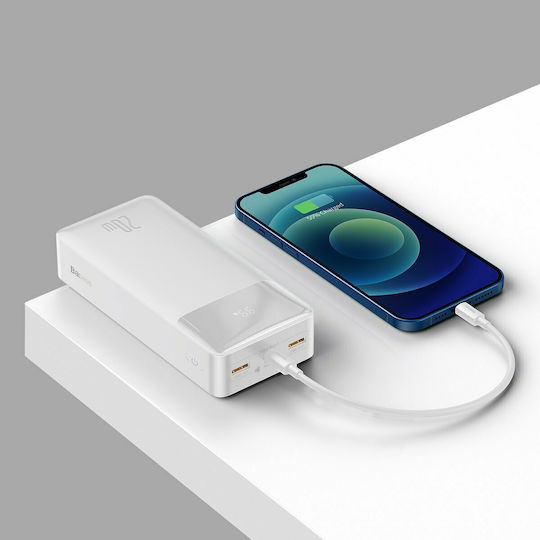 Baseus Bipow Digital Display Power Bank 30000mAh 20W with 2 USB-A Ports and USB-C Port White