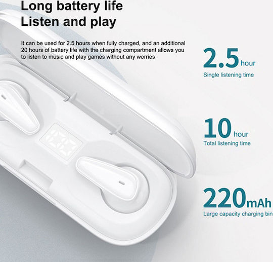 WK V10 In-ear Bluetooth Handsfree Ακουστικά με Θήκη Φόρτισης Λευκά
