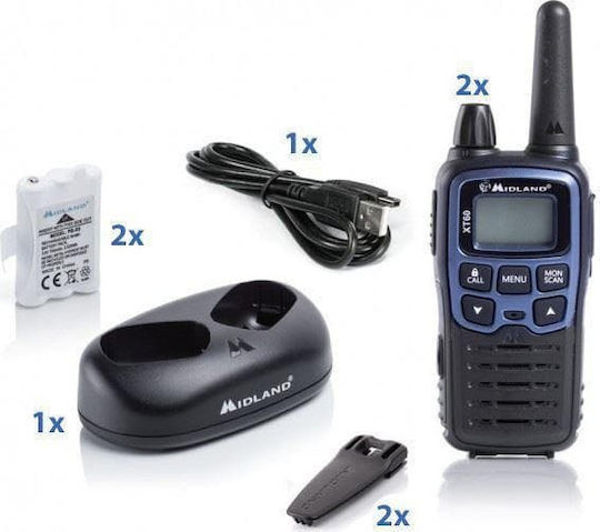 Midland XT60 Walkie Talkie with Monochrome Screen Set of 2pcs In Blue Color