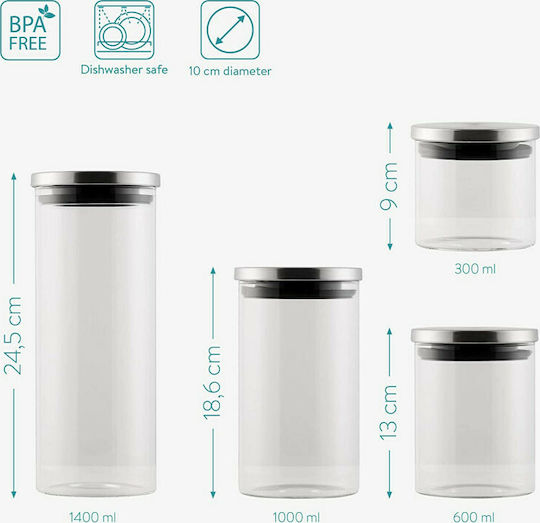 Navaris Navaris Set 4 Stück Allgemeine Verwendung Lebensmittelgläser mit luftdichtem Deckel Glas Transparent 10x24,5cm 4 Stück