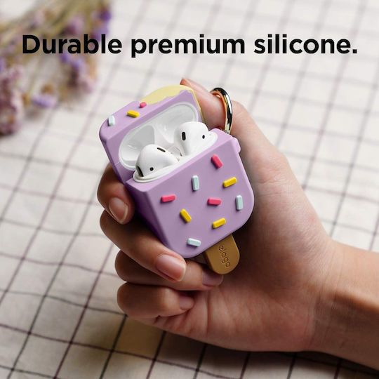 Elago Ice Cream Θήκη Σιλικόνης με Γάντζο σε Μωβ χρώμα για Apple AirPods 1/2