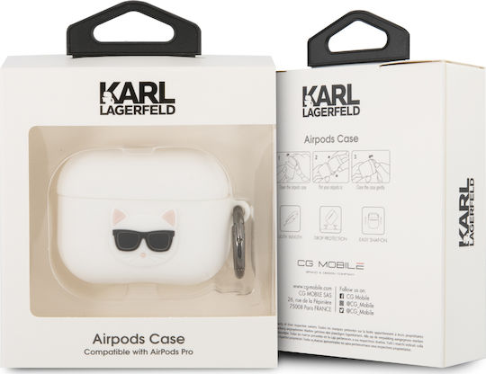 Karl Lagerfeld Choupette Fun Θήκη Σιλικόνης με Γάντζο σε Λευκό χρώμα για Apple AirPods Pro