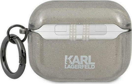 Karl Lagerfeld Karl`s Head Glitter Θήκη Σιλικόνης με Γάντζο σε Μαύρο χρώμα για Apple AirPods Pro