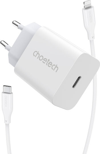 Choetech Charger with USB-C Port and USB-C - Lightning Cable 20W Power Delivery White (PD5005)