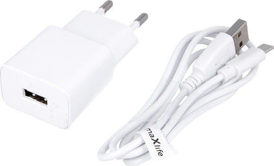 Maxlife Încărcător cu Port USB-A și Cablu USB-C Albς (MXTC-01)