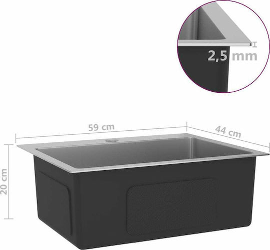 vidaXL Ένθετος Νεροχύτης Inox Σατινέ Μ59xΠ44cm Ασημί