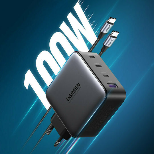 Ugreen GaN Wireless Charger with USB-A Port and 3 USB-C Ports 100W Power Delivery / Quick Charge 4+ Black (CD226)