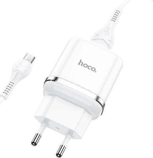Hoco Φορτιστής με Θύρα USB-A και Καλώδιο micro USB 18W Quick Charge 3.0 Λευκός (N3 Special)