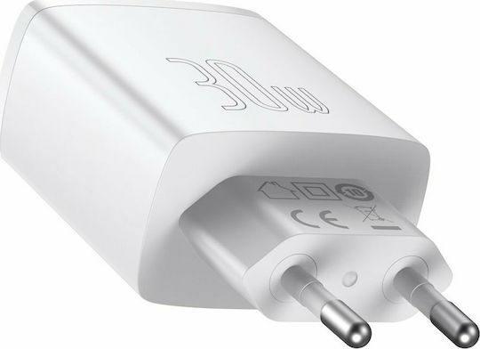 Baseus Φορτιστής Χωρίς Καλώδιο με 2 Θύρες USB-A και Θύρα USB-C 30W Power Delivery Λευκός (Compact 2U+C)