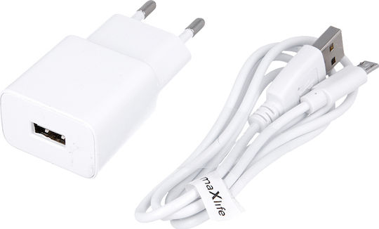 Maxlife с USB-A порт и кабел micro USB Бял (MXTC-01)