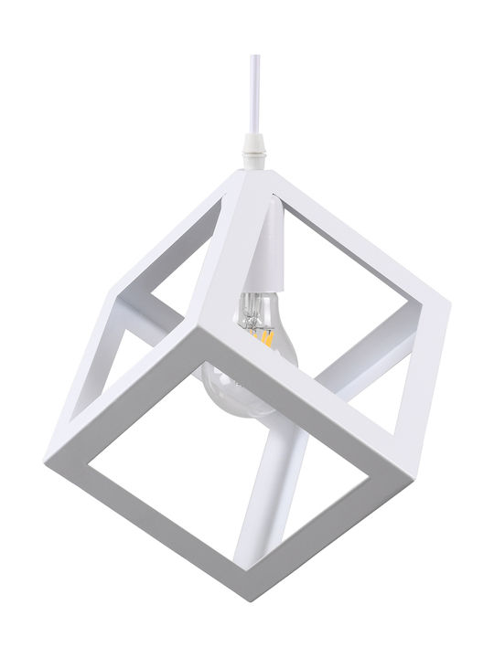 GloboStar Cube Pendant Light White Grid with Socket E27 25x25x25cm