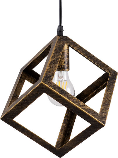 GloboStar Cube Hanging Ceiling Light Bronze with E27 Socket 25x25x25cm