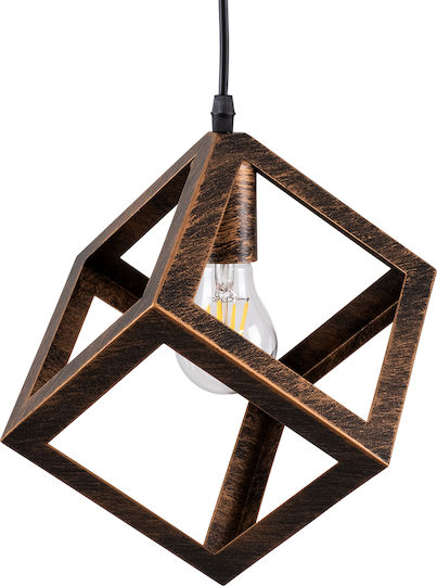 GloboStar Cube Висящо Осветително Тяло Кафяв Мрежа с Цокъл E27 25x25x25см.