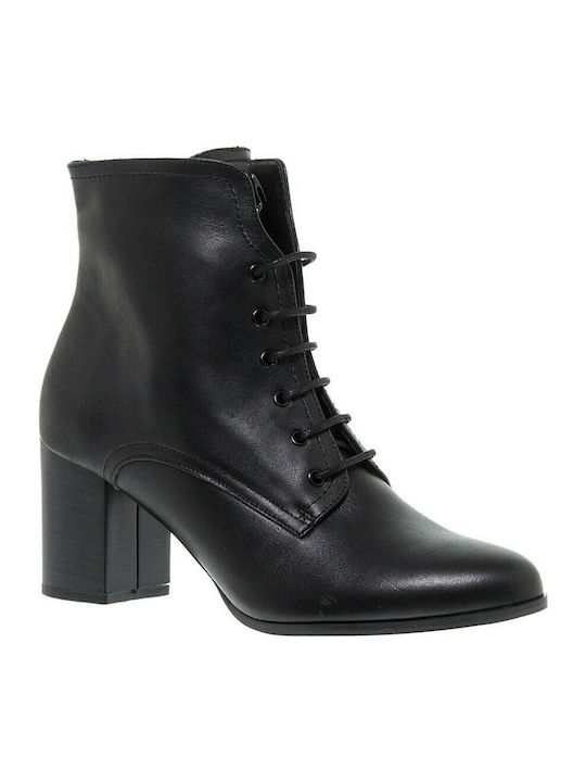 Mourtzi Leather Women's Ankle Boots with Medium Heel Black