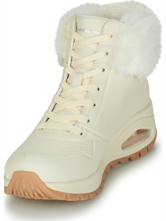 Uno Rugged Women's Ankle Boots with Fur Beige