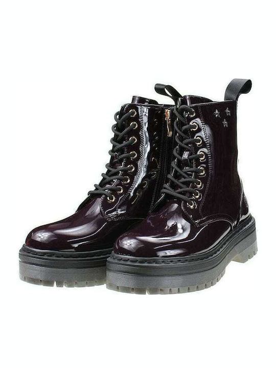 Elyse Women's Patent Leather Ankle Boots Burgundy