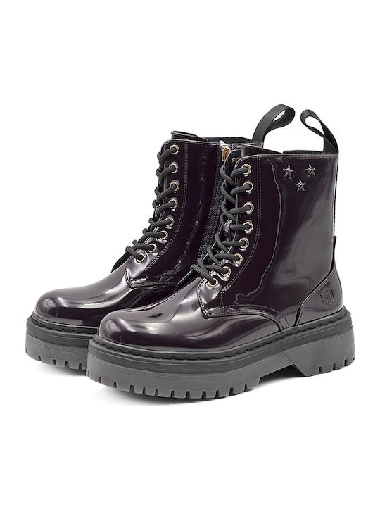Elyse Women's Patent Leather Ankle Boots Burgundy