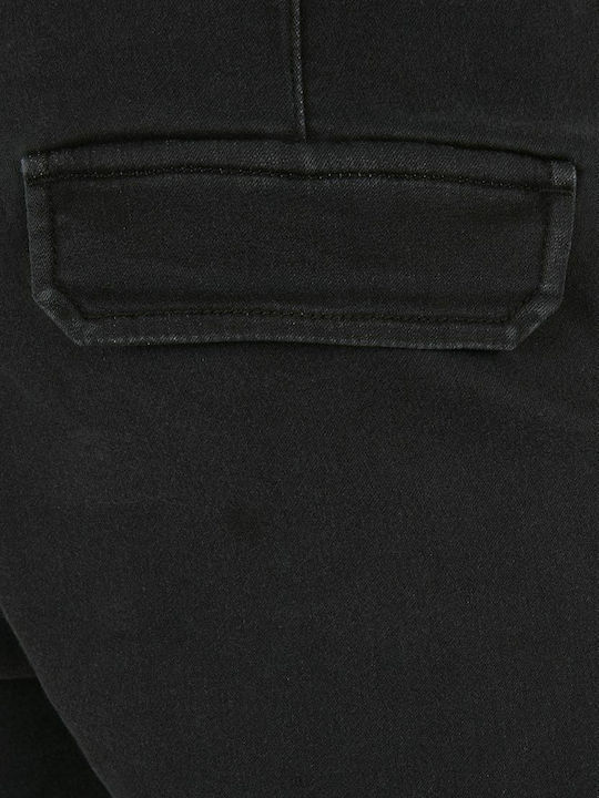 Trousers Cargo Elastic in Straight Line Black