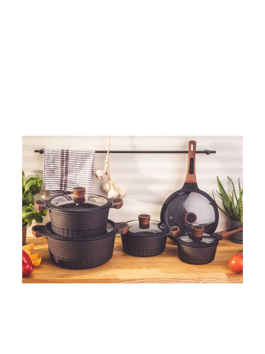 Edenberg Cookware Set of Aluminum with Stone Coating Black 10pcs