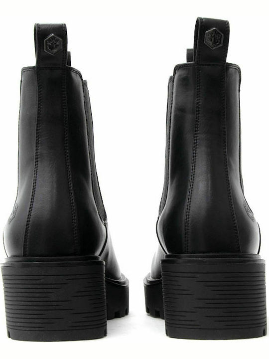 Ramone Beatles Leather Women's Chelsea Boots with Medium Heel Black
