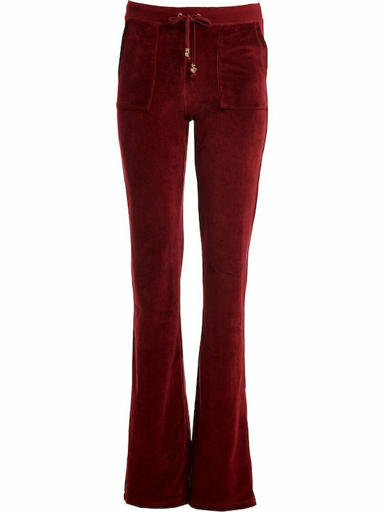 Basic Velveteen Sweatpants Flared Velvet Burgundy