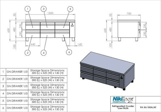 Niki Inox Workbench Fridge Without Motor H64xW150xD70cm