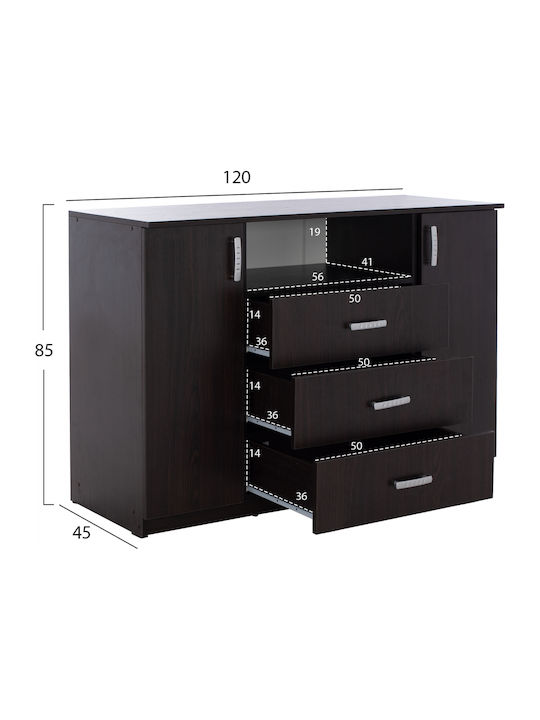 Μπουφές Adler Ξύλινος με Συρτάρια Wenge 120x45x85cm