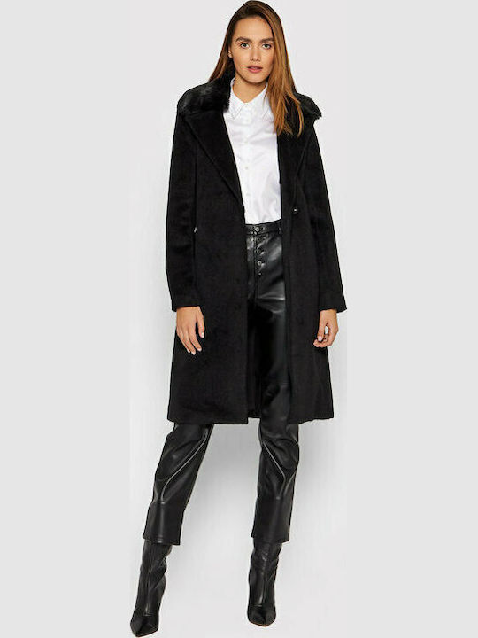 Women's Black Coat with Fur Details