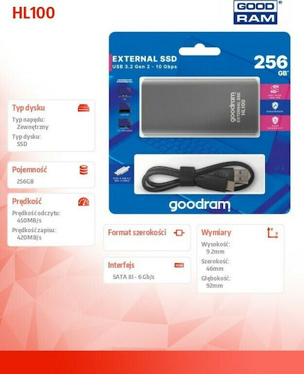GoodRAM HL100 USB-C Εξωτερικός SSD 256GB 2.5" Γκρι