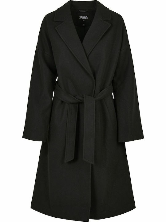 Damen Schwarz Mantel Oversized mit Gürtel
